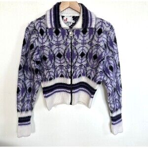 Diesel Vintage Mohair Wool Blend Women Zip Cardigan Sz M  Purple Y2K Fuzzy Knit